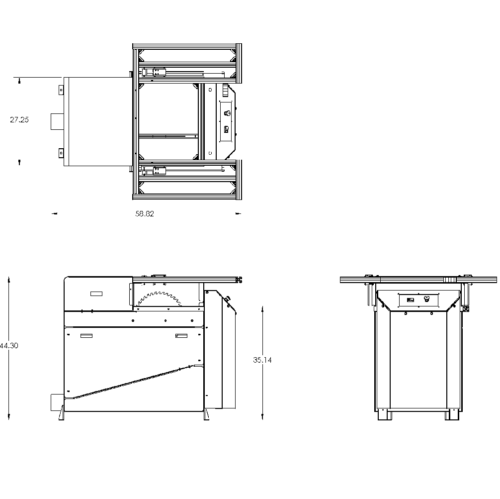 Line drawing with dimensions of Crosscut Power Saw Footprint