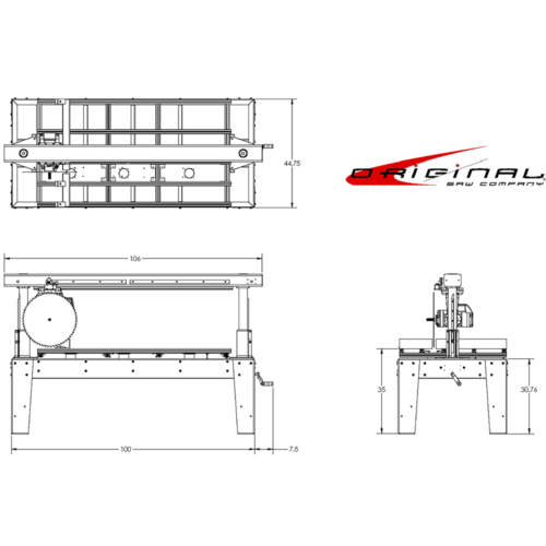 Line drawing with dimensions of Beam Saw Footprint