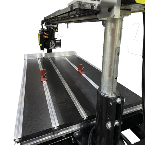 Black HDPE insert kits create a solid cutting surface for a Beam Saw.