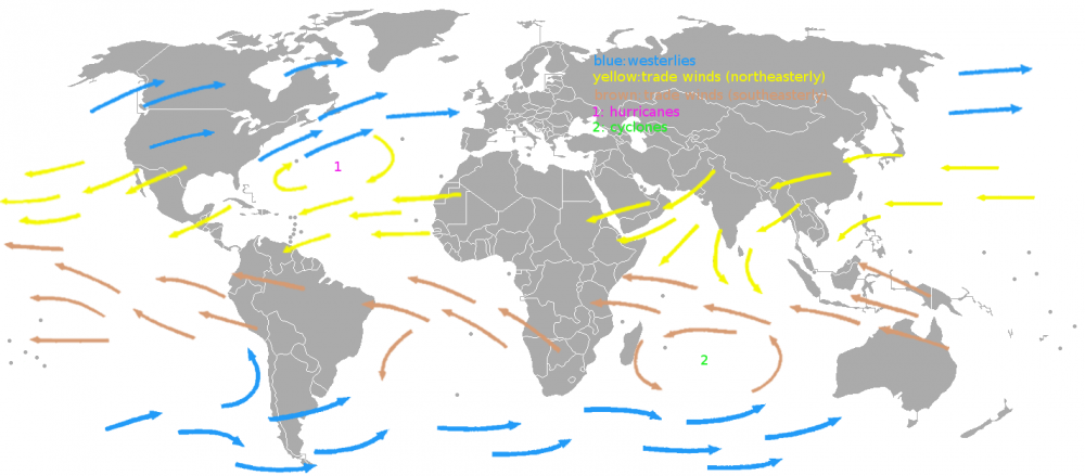 World Map of the prevailing winds